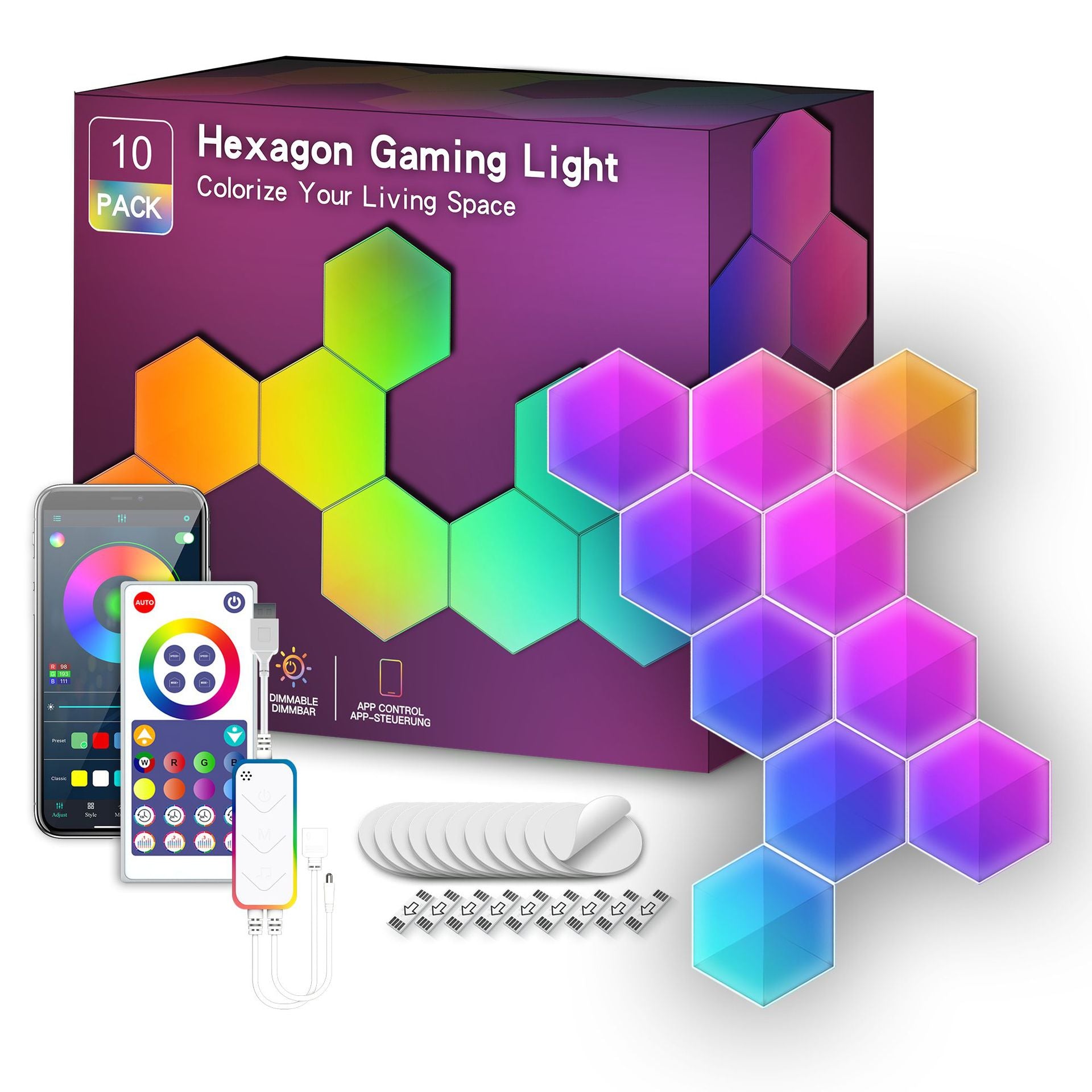 Hexagon RGB LED Lys Paneler 10 pak