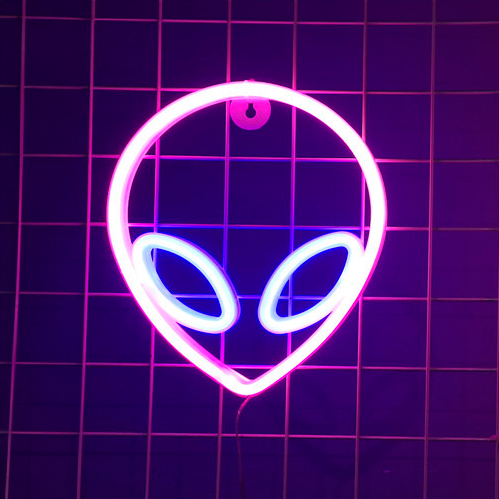 Alien Neon LED Lampe Blå Øjne