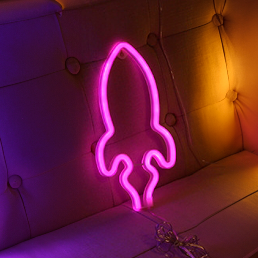 Rumraket Neon LED Lampe Pink