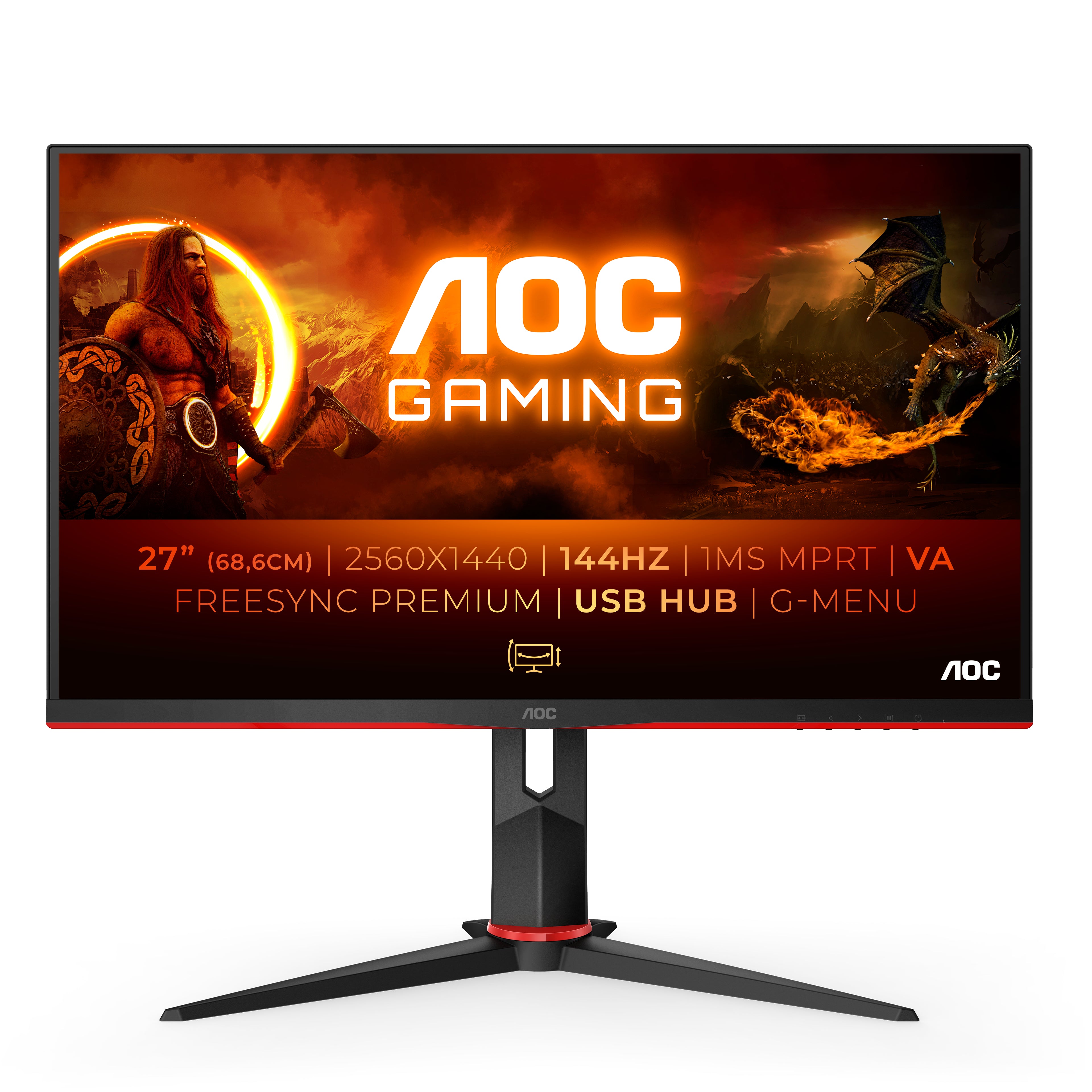 AOC Gaming Q27G2U/BK 27 2560 x 1440 HDMI DisplayPort 144Hz Pivot Skærm