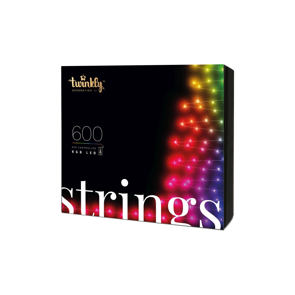 Twinkly Strings 600L RGB lyskæde sort/grøn BT/WIFI Gen II IP44 48 meter Geekd
